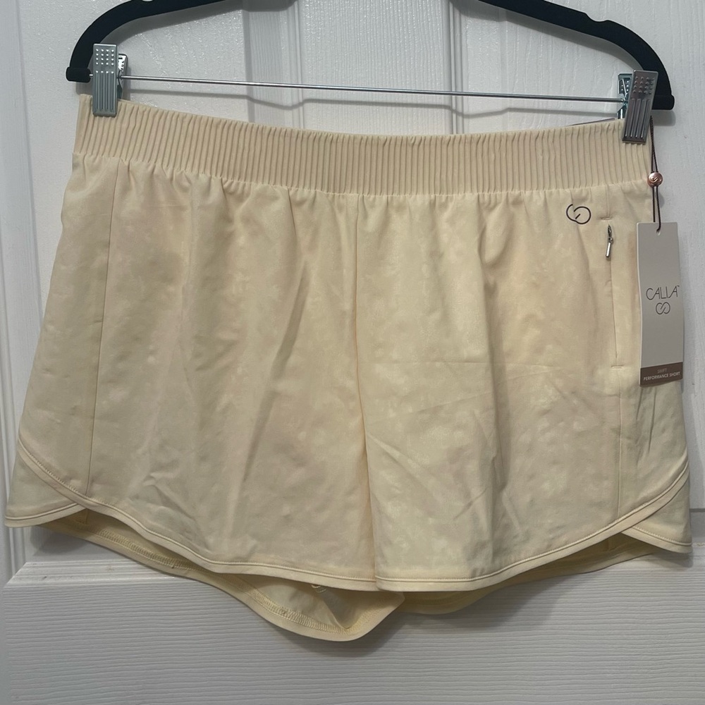 CALIA Pale Yellow Swift Performance Short with Liner and Pocket, 3” Inseam